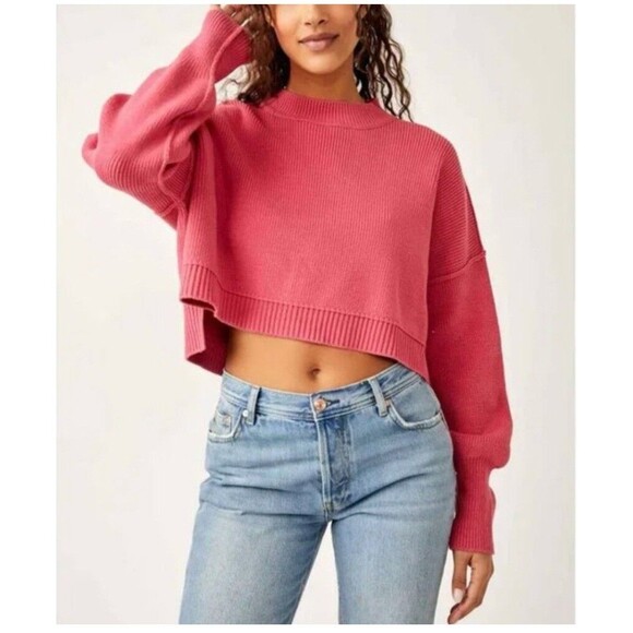 Free People Easy Street Crop Pullover Sweater in Pink Size XS Fall Boho - Picture 1 of 9